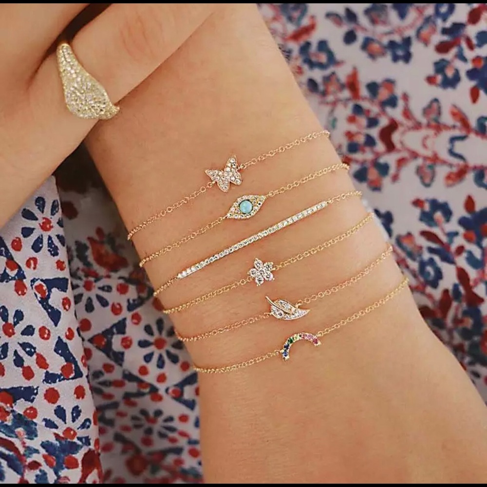 Gold eye charm dainty chain bracelet 6pc set new